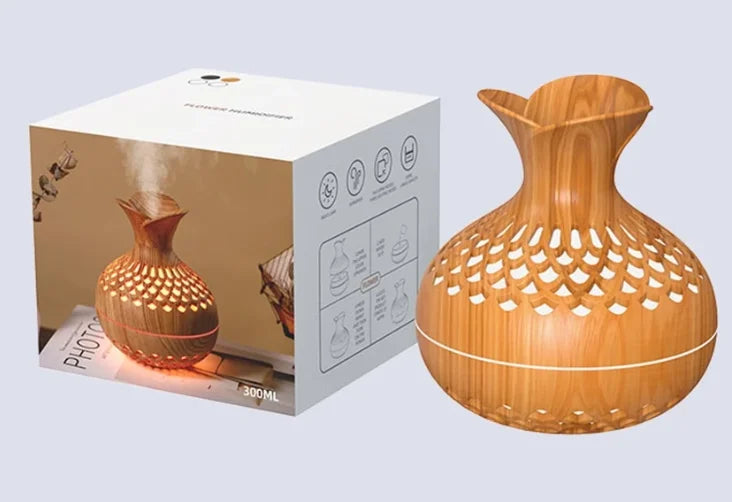 Wood Grain Mini Vase Air Humidifier USB Electric Ultrasonic Water Aroma Essential Oil Diffuser Home Room Fragrance Air Purifier